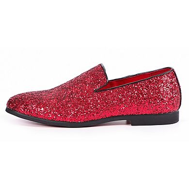 Men's Pointed Toe Glitter Loafers Formal Party Slip-On Shoes