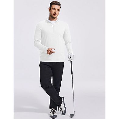 PINSPARK Men's Quarter Zip Mock Neck Pullover Lightweight Long Sleeve Golf Athletic Shirt