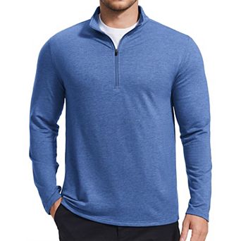 PINSPARK Men's Quarter Zip Mock Neck Pullover Lightweight Long Sleeve Golf Athletic Shirt