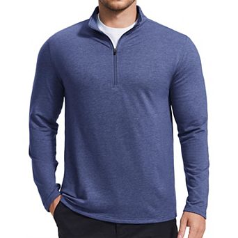 PINSPARK Men's Quarter Zip Mock Neck Pullover Lightweight Long Sleeve Golf Athletic Shirt
