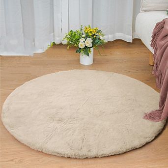 Faux Rabbit Fur Round Rug 3/4/5 ft Soft Plush Shag Area Rug Washable Non-Slip Living Room Bedroom