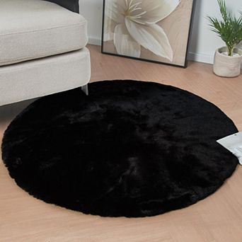 Faux Rabbit Fur Round Rug 3/4/5 ft Soft Plush Shag Area Rug Washable Non-Slip Living Room Bedroom