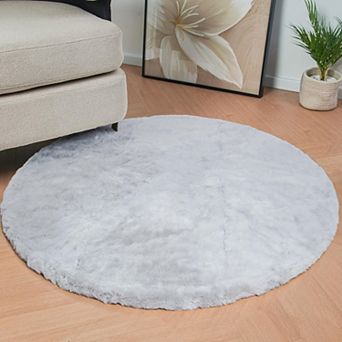 Faux Rabbit Fur Round Rug 3/4/5 ft Soft Plush Shag Area Rug Washable Non-Slip Living Room Bedroom