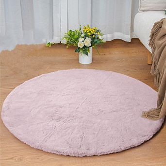 Faux Rabbit Fur Round Rug 3/4/5 ft Soft Plush Shag Area Rug Washable Non-Slip Living Room Bedroom