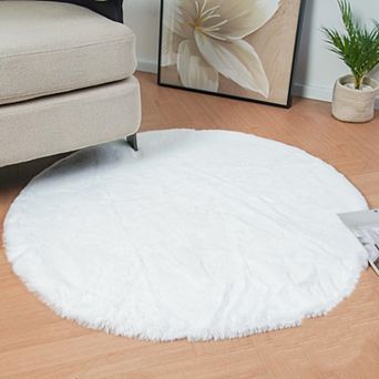 Faux Rabbit Fur Round Rug 3/4/5 ft Soft Plush Shag Area Rug Washable Non-Slip Living Room Bedroom
