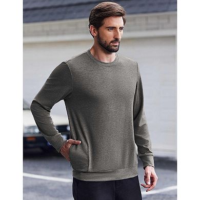 PINSPARK Men's Long Sleeve Crew Neck T-Shirt Soft Stretch Basic Tee with Zipper Pocket