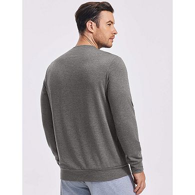 PINSPARK Men's Long Sleeve Crew Neck T-Shirt Soft Stretch Basic Tee with Zipper Pocket