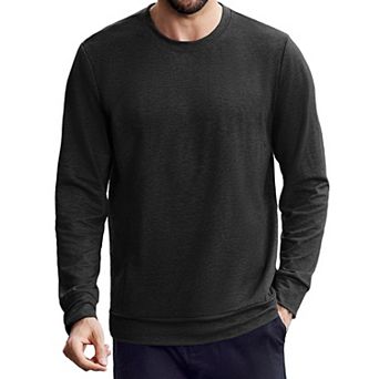PINSPARK Men's Long Sleeve Crew Neck T-Shirt Soft Stretch Basic Tee with Zipper Pocket