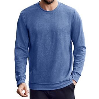 PINSPARK Men's Long Sleeve Crew Neck T-Shirt Soft Stretch Basic Tee with Zipper Pocket