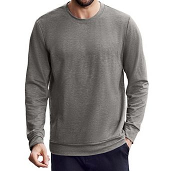 PINSPARK Men's Long Sleeve Crew Neck T-Shirt Soft Stretch Basic Tee with Zipper Pocket