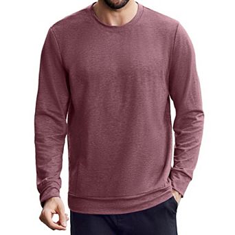 PINSPARK Men's Long Sleeve Crew Neck T-Shirt Soft Stretch Basic Tee with Zipper Pocket