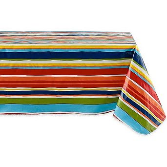 Flannel-Backed Tablecloth, Spill-Proof, Indoor/Outdoor, Stripe Pattern
