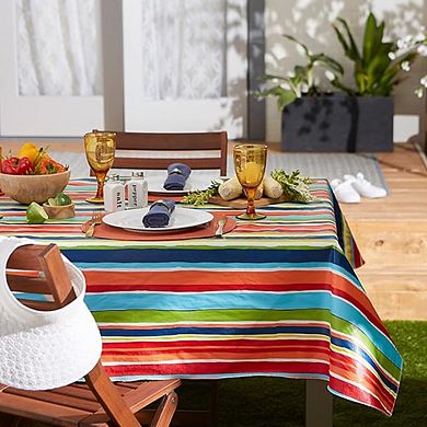 Flannel-Backed Tablecloth, Spill-Proof, Indoor/Outdoor, Stripe Pattern
