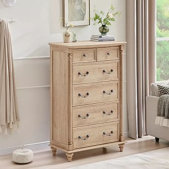 48" Farmhouse 6 Drawer Dresser, Rustic Oak Wood Chest of Drawers Storage Cabinet for Bedroom