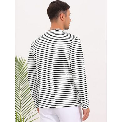 Men's Striped Henley Shirts Long Sleeve Button Down Casual T-Shirts