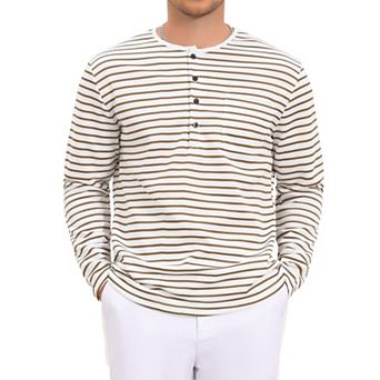 Men's Striped Henley Shirts Long Sleeve Button Down Casual T-Shirts
