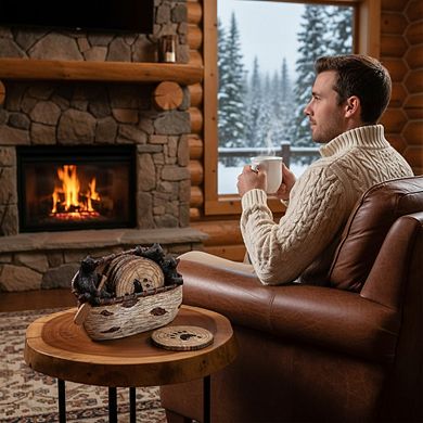 6-Piece Bear Coasters with Canoe Figurines, Rustic Lodge Home Decor