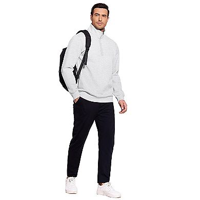 PINSPARK Men's Quarter Zip Mock Neck Pullover Fleece Long Sleeve Fall Winter Warm Sweatshirt
