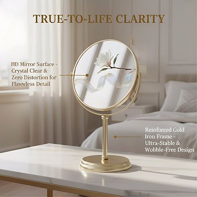Gold Tabletop Magnifying Vanity Mirror 7.2", 1X/5X Dual Magnification Iron Frame
