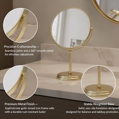 Gold Tabletop Magnifying Vanity Mirror 7.2", 1X/5X Dual Magnification Iron Frame