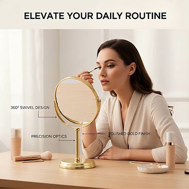 Gold Tabletop Magnifying Vanity Mirror 7.2", 1X/5X Dual Magnification Iron Frame