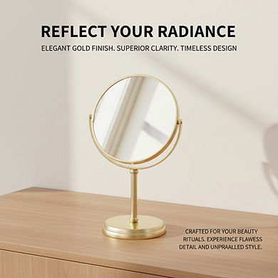 Gold Tabletop Magnifying Vanity Mirror 7.2", 1X/5X Dual Magnification Iron Frame
