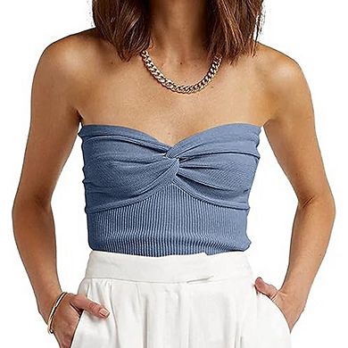 Womens Strapless Tube Top Crop Top Soft Stretch Summer Y2K Style