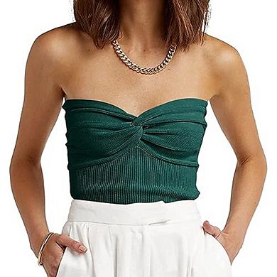 Womens Strapless Tube Top Crop Top Soft Stretch Summer Y2K Style