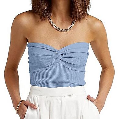 Womens Strapless Tube Top Crop Top Soft Stretch Summer Y2K Style