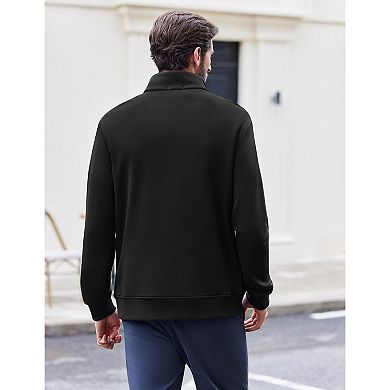 PINSPARK Men's Quarter Zip Mock Neck Pullover Long Sleeve Sweatshirt with Pockets