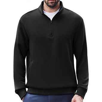 PINSPARK Men's Quarter Zip Mock Neck Pullover Long Sleeve Sweatshirt with Pockets