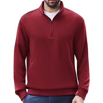 PINSPARK Men's Quarter Zip Mock Neck Pullover Long Sleeve Sweatshirt with Pockets