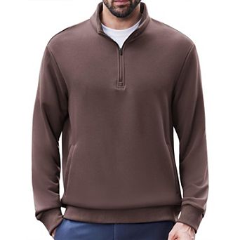 PINSPARK Men's Quarter Zip Mock Neck Pullover Long Sleeve Sweatshirt with Pockets