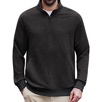 PINSPARK Men's Quarter Zip Mock Neck Pullover Long Sleeve Sweatshirt with Pockets