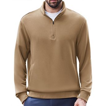 PINSPARK Men's Quarter Zip Mock Neck Pullover Long Sleeve Sweatshirt with Pockets