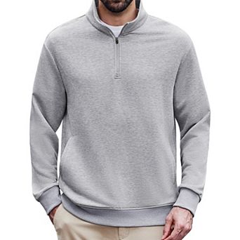 PINSPARK Men's Quarter Zip Mock Neck Pullover Long Sleeve Sweatshirt with Pockets