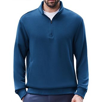 PINSPARK Men's Quarter Zip Mock Neck Pullover Long Sleeve Sweatshirt with Pockets