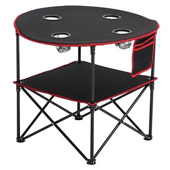 Folding Portable Camping Table Oxford Round with 4 cup Holders