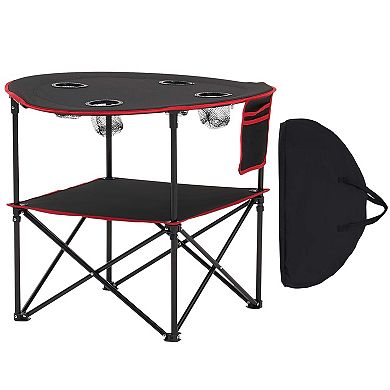 Folding Portable Camping Table Oxford Round with 4 Cup Holders