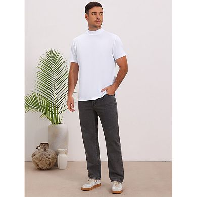 Men's Cotton Mock Turtleneck T-Shirts Short Sleeve Casual Undershirt T-Shirt