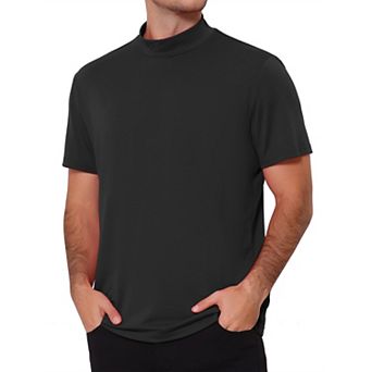 Men's Cotton Mock Turtleneck T-Shirts Short Sleeve Casual Undershirt T-Shirt