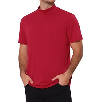 Men's Cotton Mock Turtleneck T-Shirts Short Sleeve Casual Undershirt T-Shirt