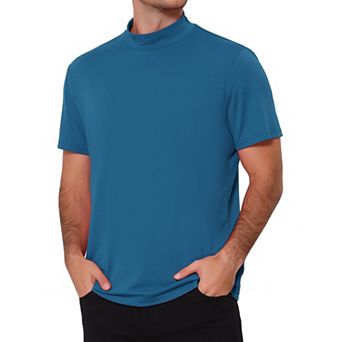 Men's Cotton Mock Turtleneck T-Shirts Short Sleeve Casual Undershirt T-Shirt