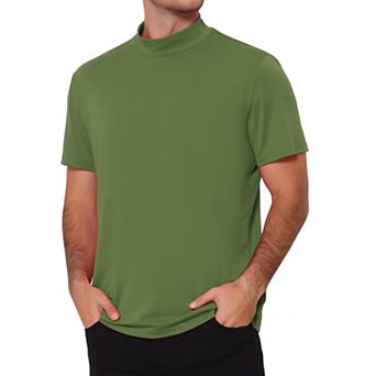 Men's Cotton Mock Turtleneck T-Shirts Short Sleeve Casual Undershirt T-Shirt