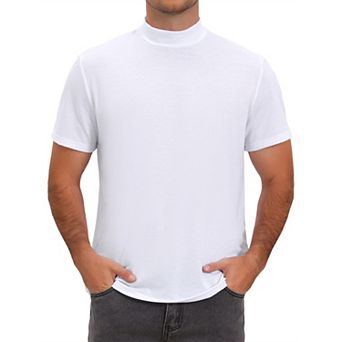 Men's Cotton Mock Turtleneck T-Shirts Short Sleeve Casual Undershirt T-Shirt