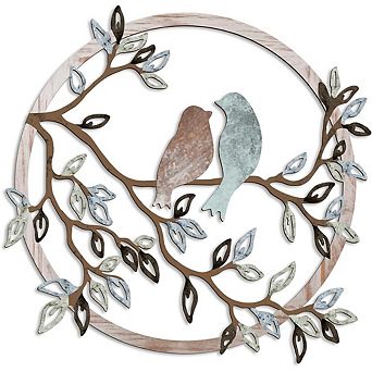 Metal Bird on Tree Branch Wall Art Silhouette Decor for Living Room Bedroom Garden Home Decoration