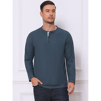 Men's Henley T-Shirts Long Sleeve Solid Color Pullover Basic Tee Shirt