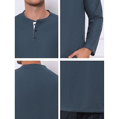 Men's Henley T-Shirts Long Sleeve Solid Color Pullover Basic Tee Shirt