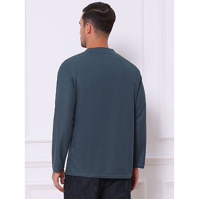 Men's Henley T-Shirts Long Sleeve Solid Color Pullover Basic Tee Shirt