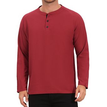 Men's Henley T-Shirts Long Sleeve Solid Color Pullover Basic Tee Shirt